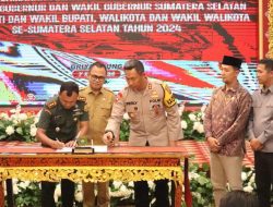 Pj. Bupati Banyuasin Tandatangani NPHD Dana Hibah Pengamanan Pelaksanaan Penyelenggaraan Pilkada Sumsel Tahun 2024.