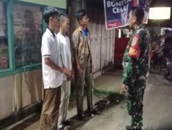Patroli Siskamling Babinsa Koramil 402-08/Pampangan, Himbau Masyarakat Jaga Kamtibmas