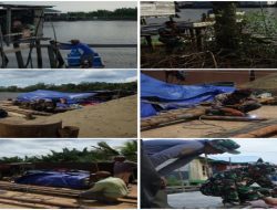 Satgas Jembatan Gantung Kodim 0402/OKI Laksanakan Pembuatan Pensil Tiang Pancang di Desa Kuala Dua Belas