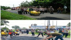 Polres OKI Bersihkan Lingkungan dan Tambal Jalan, Dukung Program BELIDA Kapolda Sumsel