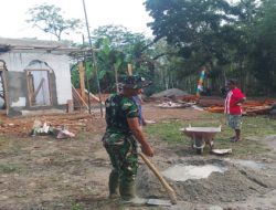Gotong Royong TNI-Warga Pematang Sukatani, Satgas TMMD Ke- 128 Kodim 0402/OKI Kebut Pembangunan Musholla