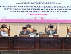 Rapat Paripurna XXXVIII DPRD Prov. Sumsel tentang Penyampaian Laporan Hasil Kerja Pansus Optimalisasi Pendapatan Daerah