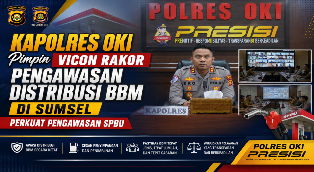 Kapolres OKI Pimpin Vidcon Rakor Pengawasan Distribusi BBM di Sumsel, Perkuat Pengawasan SPBU