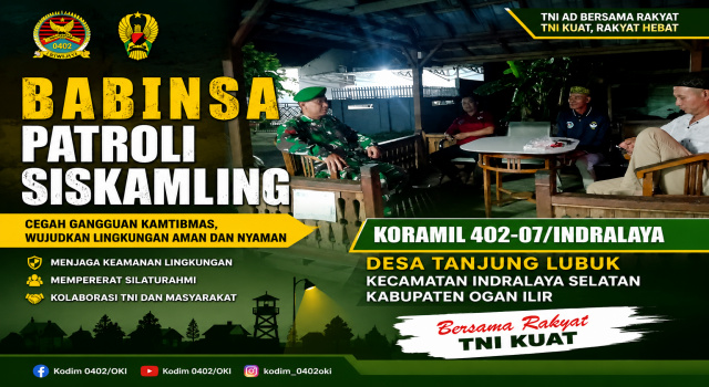 Babinsa Koramil 402-07/Indralaya Aktifkan Siskamling, Perkuat Sinergi Warga Jaga Keamanan Desa Tanjung Lubuk