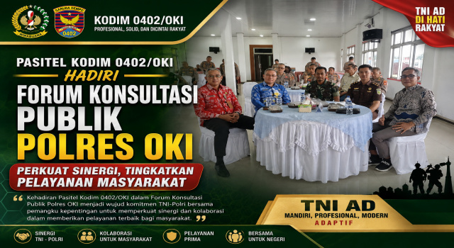 Pasitel Kodim 0402/OKI Hadiri Forum Konsultasi Publik Polres OKI Tahun 2026, Perkuat Sinergi Tingkatkan Pelayanan Masyarakat