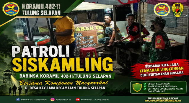 Perkuat Keamanan Desa, Babinsa Koramil 402-11/Tulung Selapan Patroli Siskamling Bersama Warga Kayu Ara