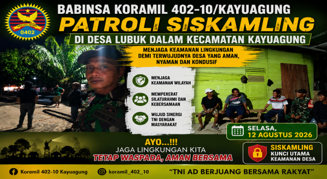 Babinsa Koramil 402-10/Kayuagung dan Warga Patroli Siskamling, Jaga Keamanan Desa Lubuk Dalam