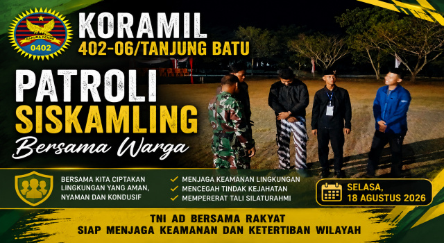 Jaga Kondusifitas Wilayah, Babinsa Tanjung Batu Bersama Warga Patroli Siskamling