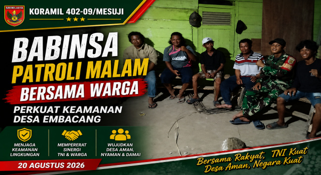 Babinsa Koramil 402-09/Mesuji Patroli Malam Bersama Warga, Perkuat Keamanan Desa Embacang