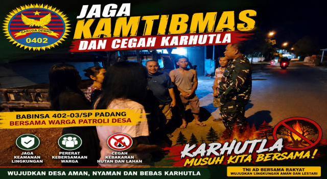 Jaga Kamtibmas dan Cegah Karhutla, Babinsa 402-03/Sp Padang Bersama Warga Patroli Desa