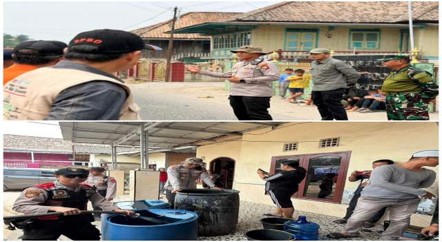 Kemarau Panjang, Polres OKI Bersama TNI dan BPBD Salurkan Air Bersih untuk Warga Jua-Jua dan sidakersa